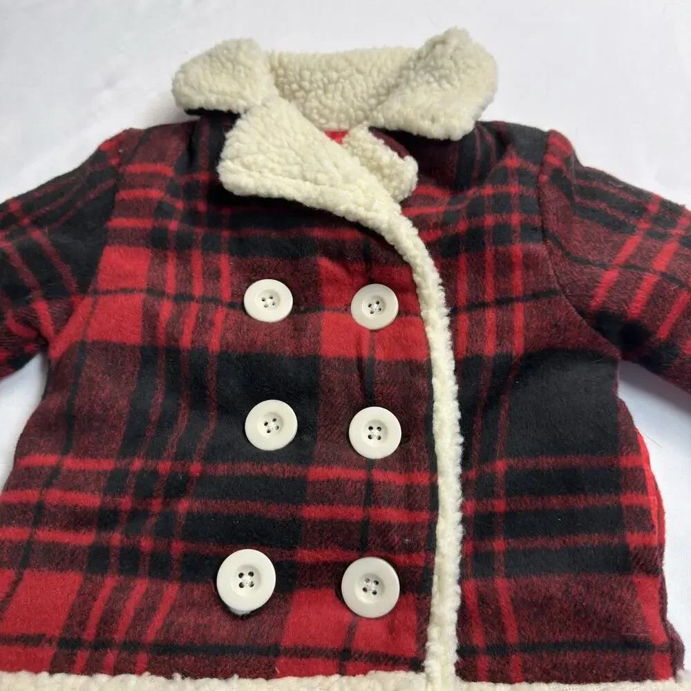 Penelope Mack Red & Black Buffalo Plaid Jacket w/ Sherpa Accents Girls 18 Months